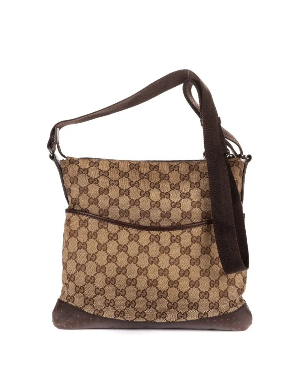 Gucci Vintage Flap Messenger Beige Dark Brown GG Canvas